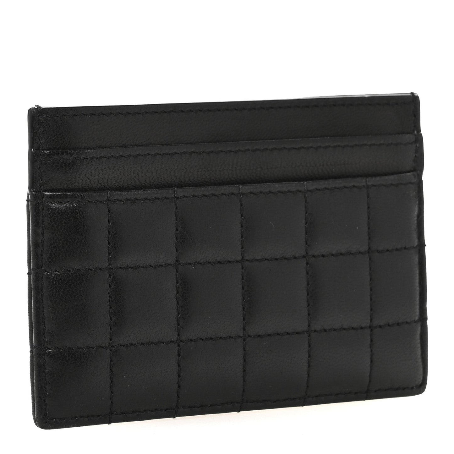 Saint Laurent Lambskin Carre Quilted Cassandre Credit Card Case Black
