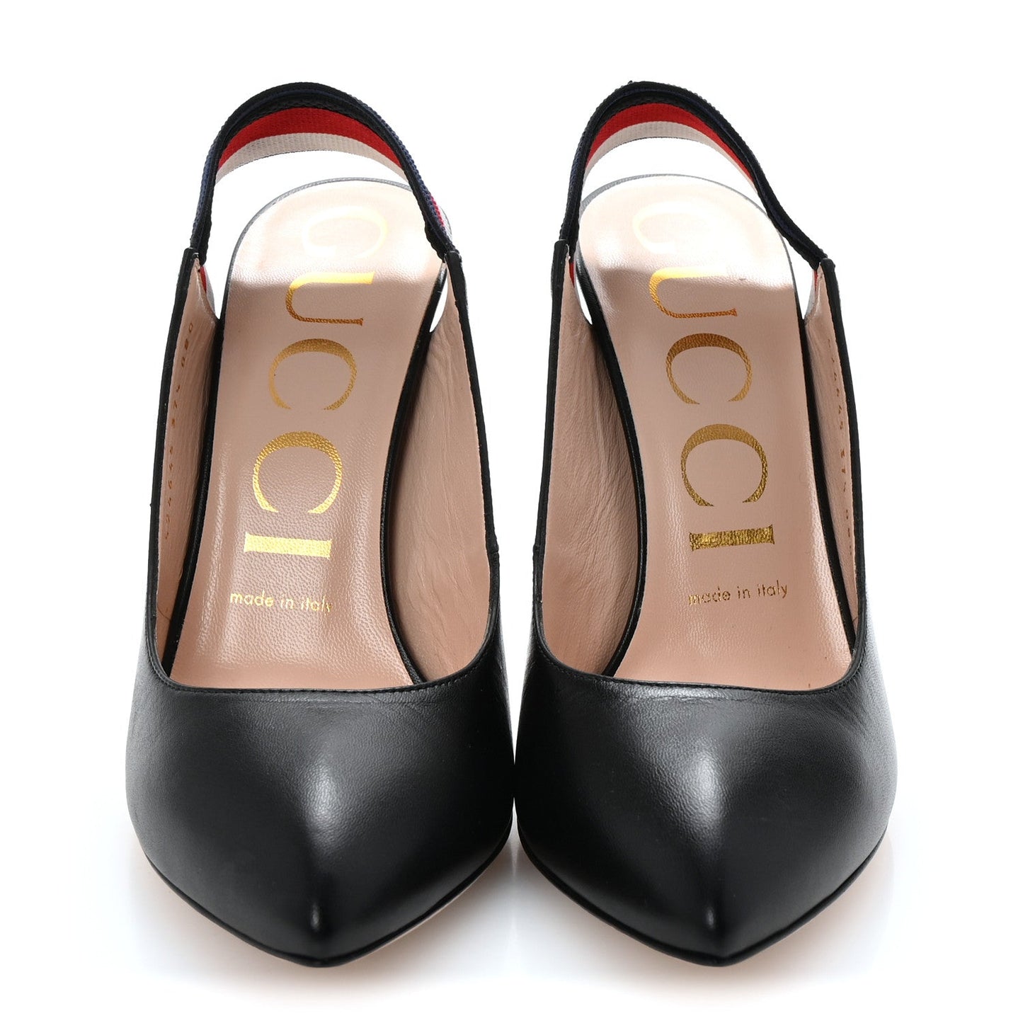 Gucci Malaga Kid Web Sylvie High Heel Slingback Pumps 37.5 Black