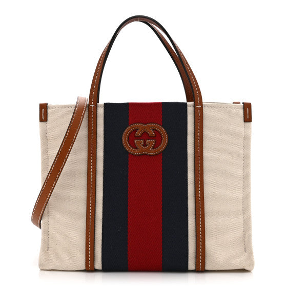 Gucci Canvas Calfskin Web Small Interlocking G Tote Bag Red Blue