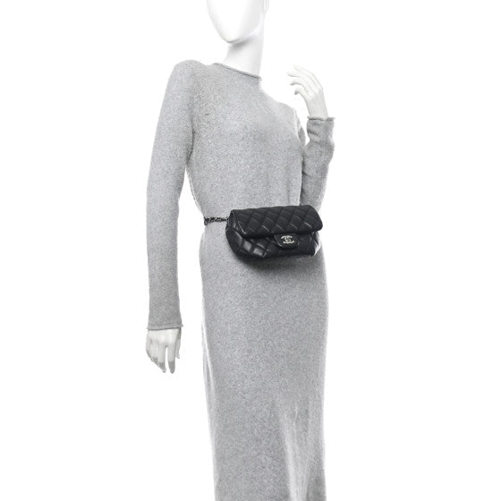 Chanel Calfskin Quilted CC Uniform Flap Belt Bag Black