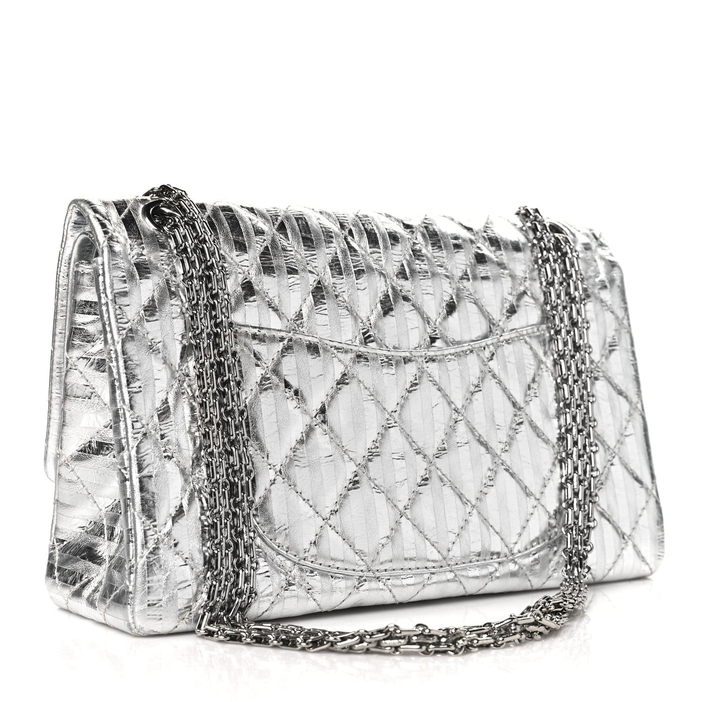 Chanel Striped Calfskin 2.55 Reissue 226 Flap Silver
