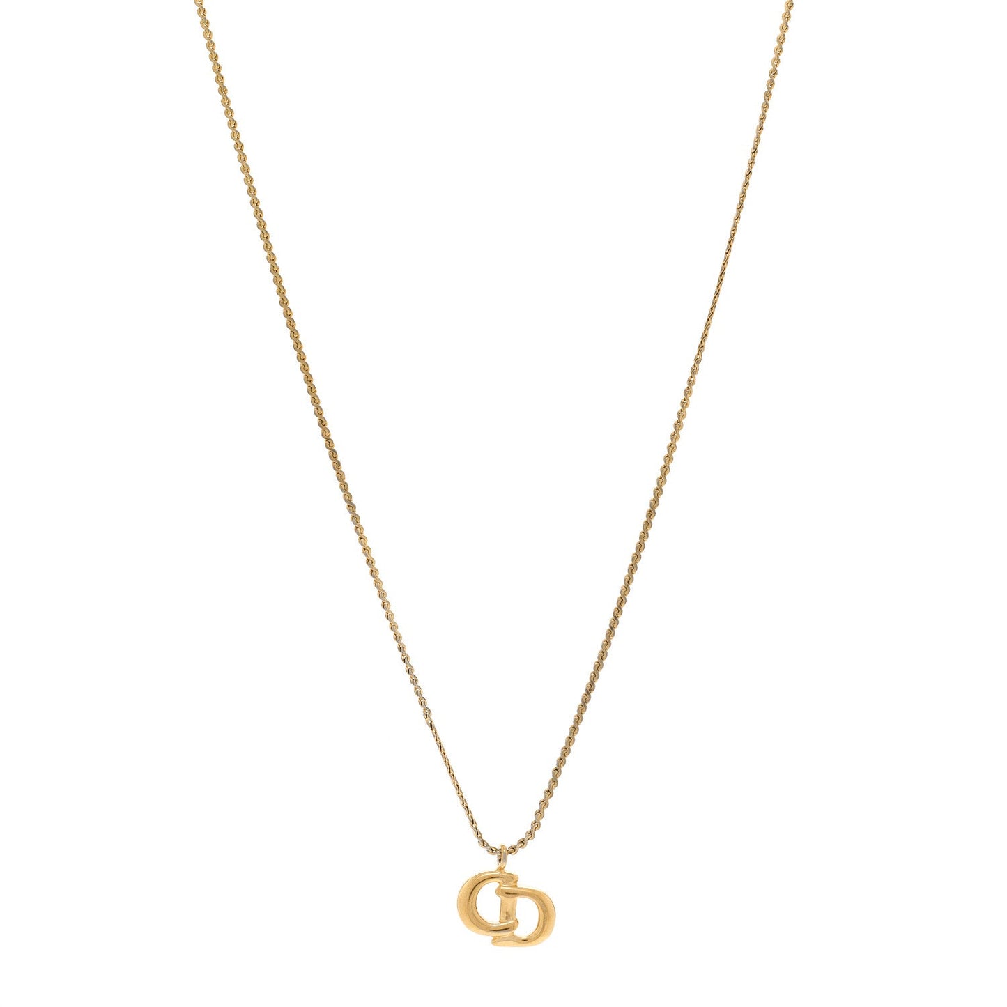 Christian Dior Metal Crystal CD Logo Pendant Necklace Gold