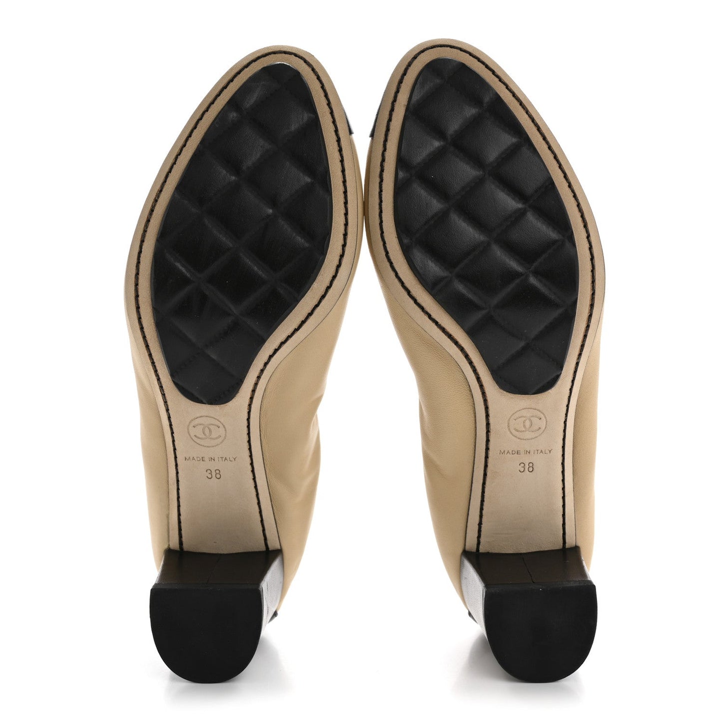 Chanel Lambskin CC Elastic Stretch Pumps 38 Beige Black