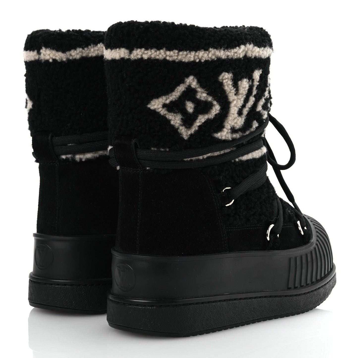 Louis Vuitton Suede Shearling Polar Flat Half Boots Black