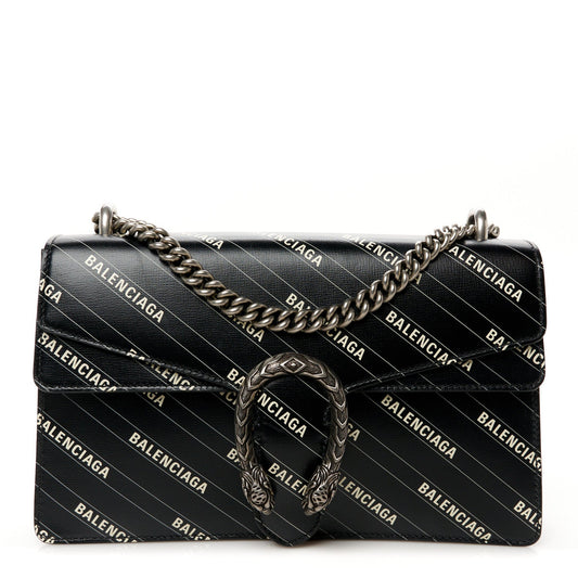 Gucci X Calfskin Logo Print Small Dionysus Shoulder Bag Black