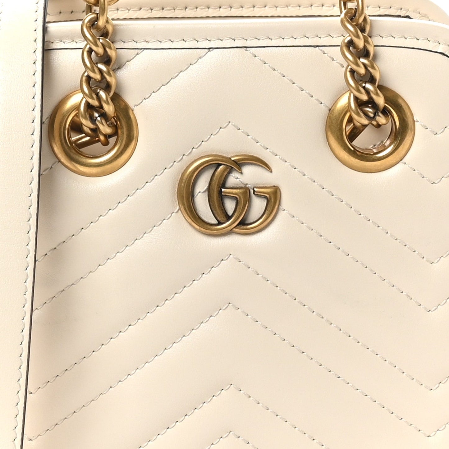 Gucci Calfskin Matelasse Chevron Mini GG Marmont Tote Mystic White