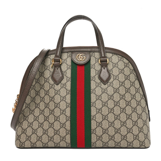 Gucci GG Supreme Monogram Web Medium Ophidia Top Handle Dome Bag Brown