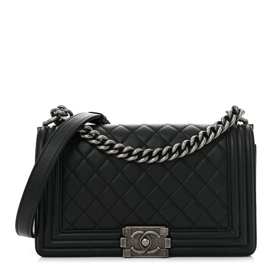 Chanel Lambskin Quilted Medium Boy Flap Black