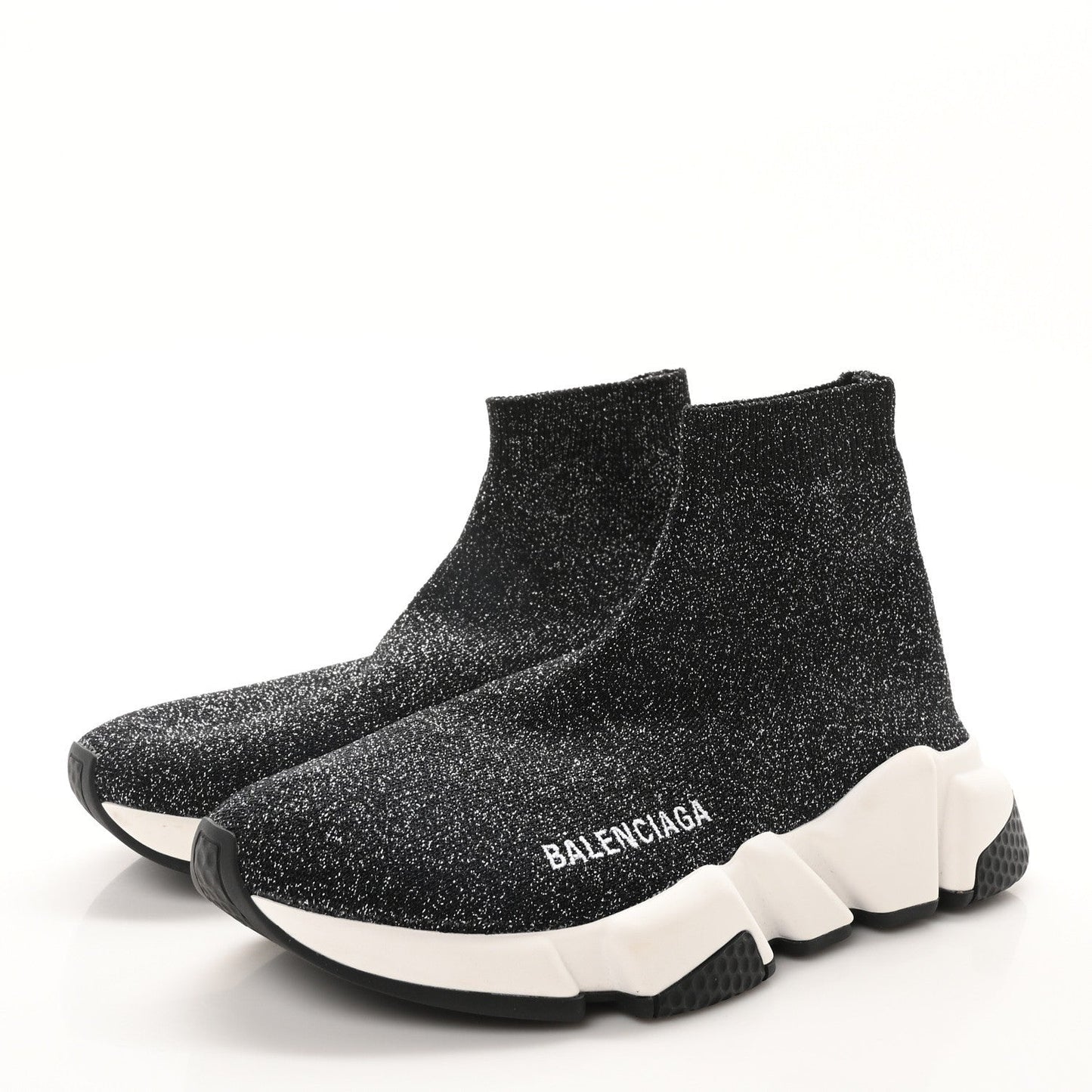 Balenciaga Laminated Knit Bi-Color Sole Womens Speed Sneakers 35 Black White