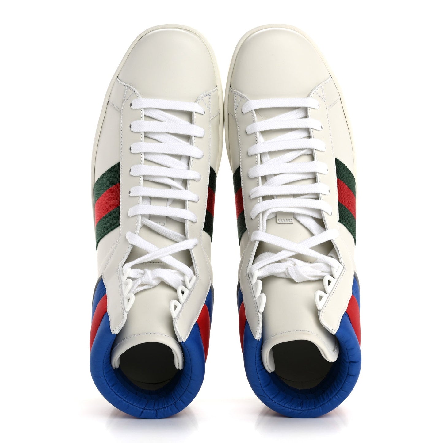 Gucci Calfskin Web Mens Ace High Top Sneakers 9 White Bright Splash