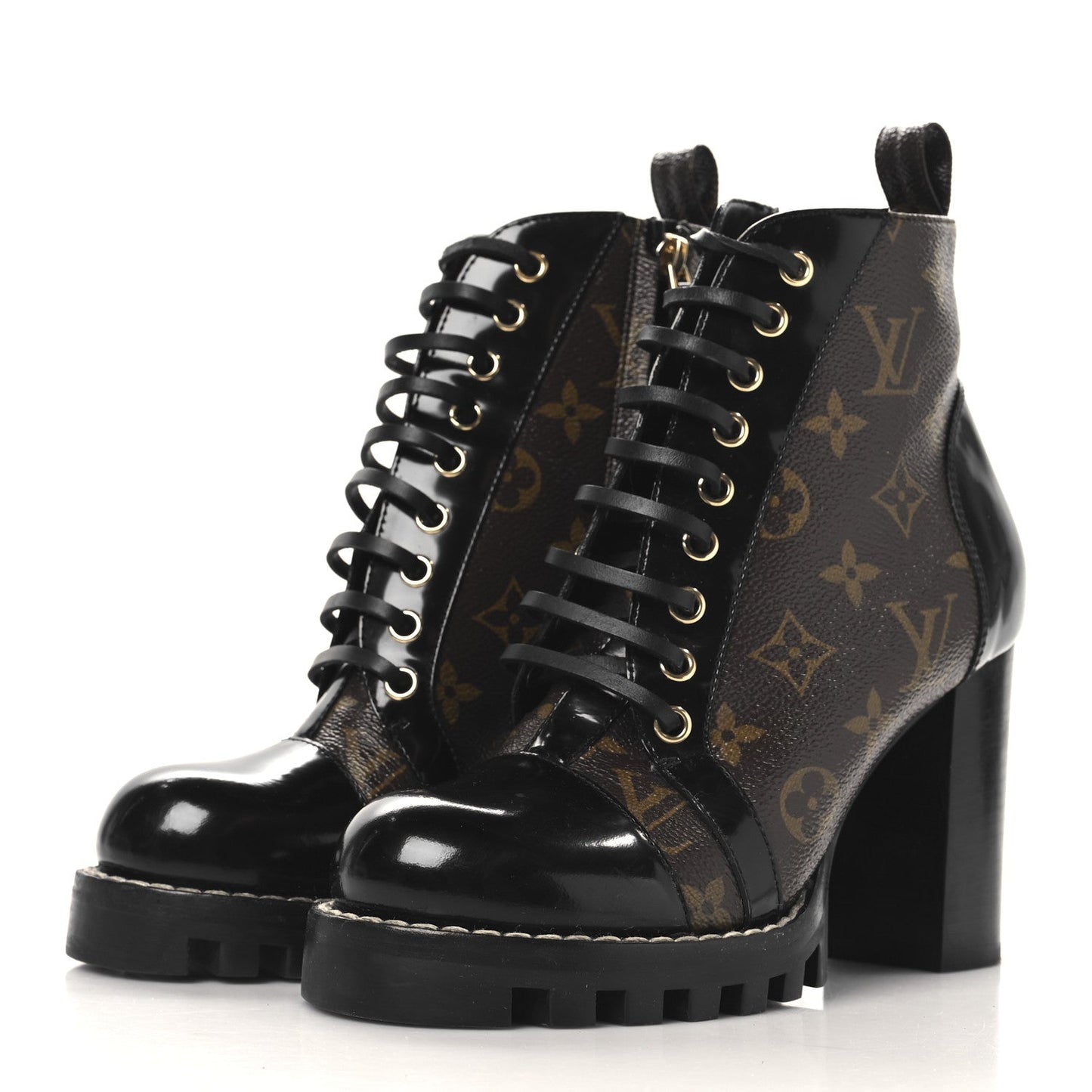 Louis Vuitton Patent Calfskin Monogram Star Trail Ankle Boots 37 Black