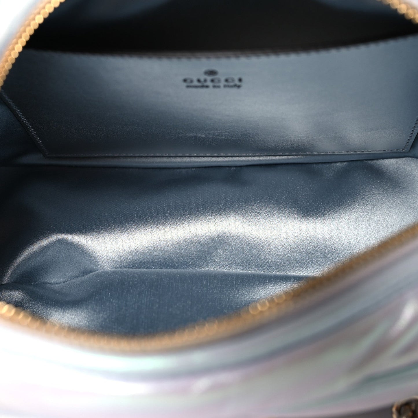 Gucci Iridescent Nappa Chevron Matelasse Small GG Marmont Chain Shoulder Bag Iridescent Snow Light Blue