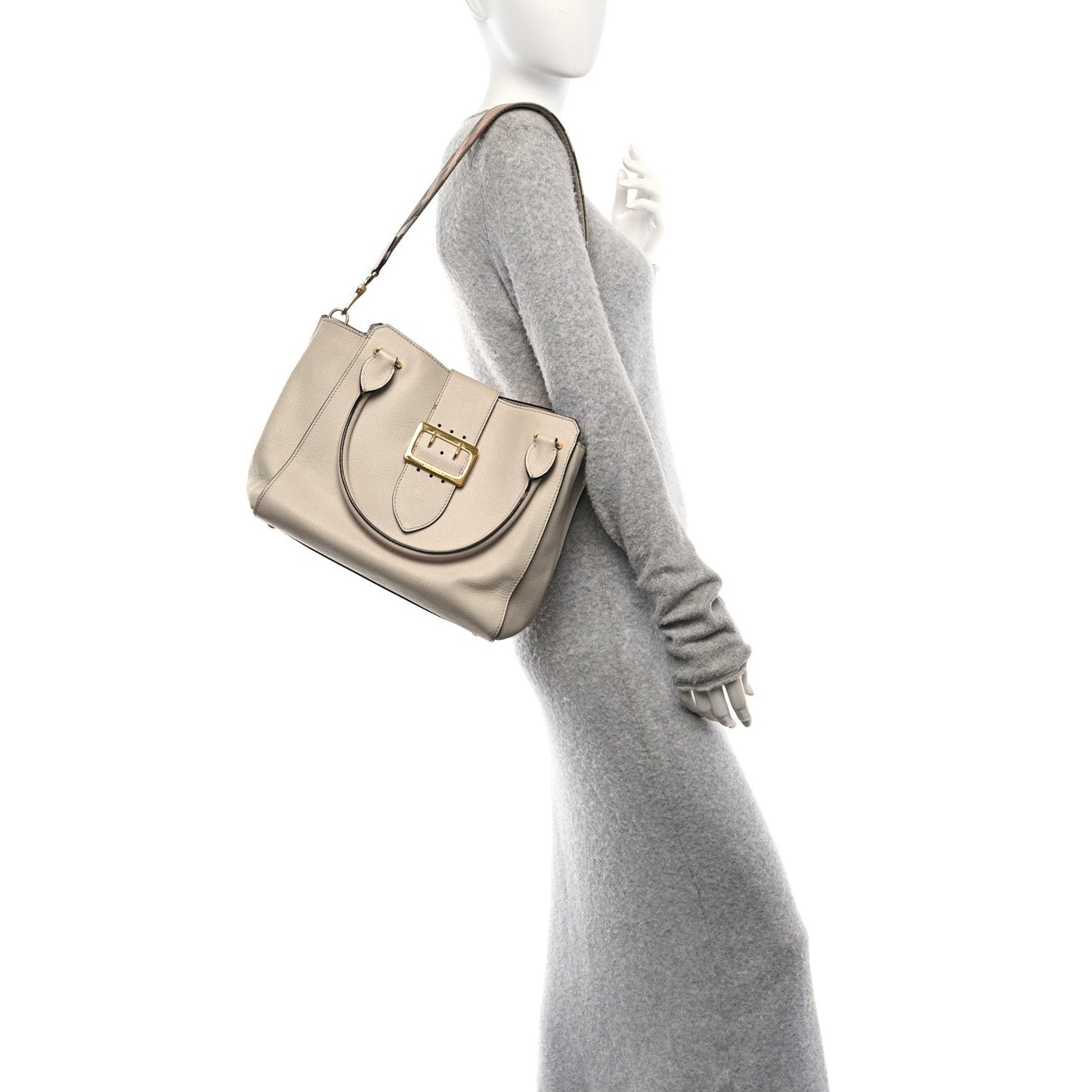 Burberry Soft Grain Calfskin Medium Buckle Tote Limestone