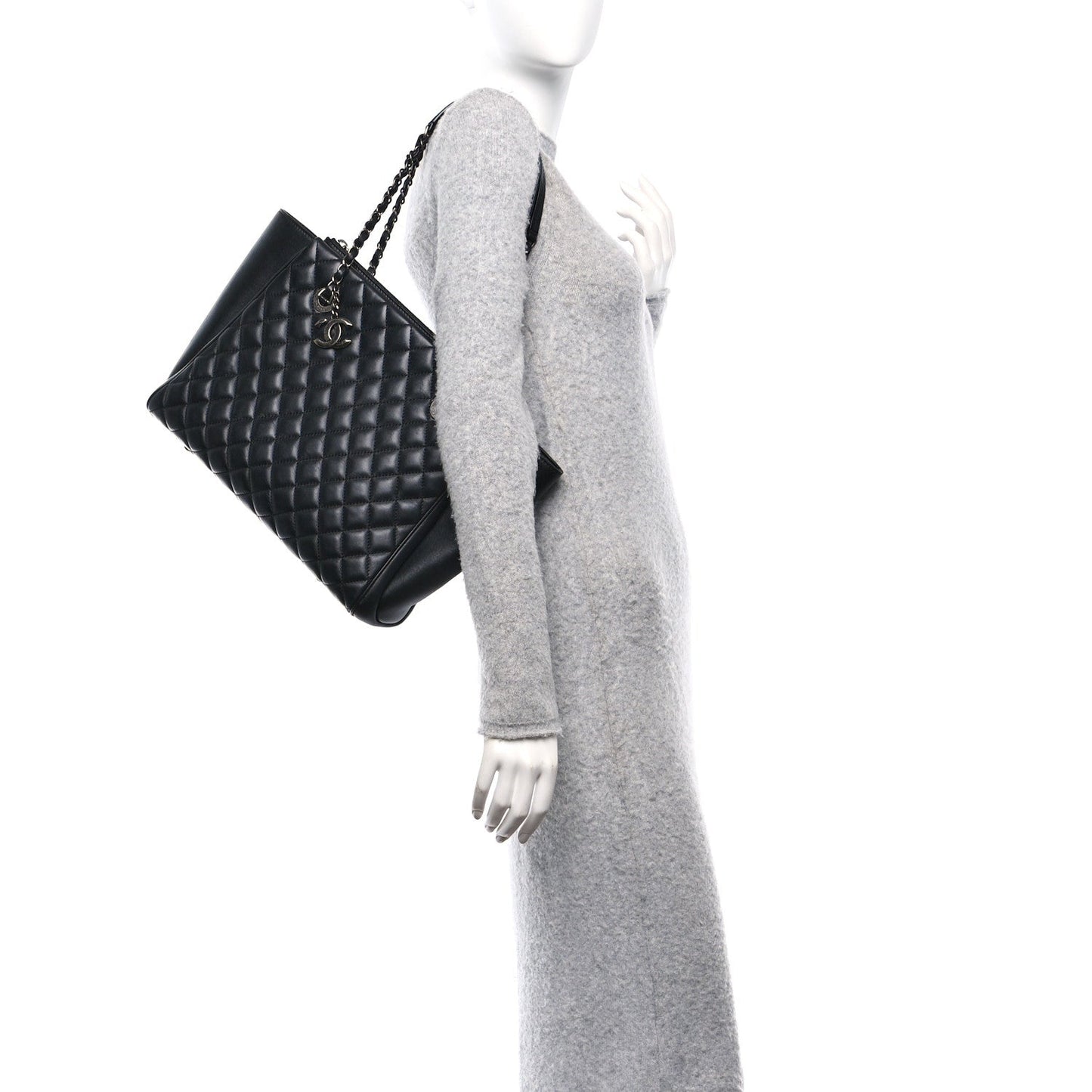 Chanel Lambskin Quilted Shopping Tote Black