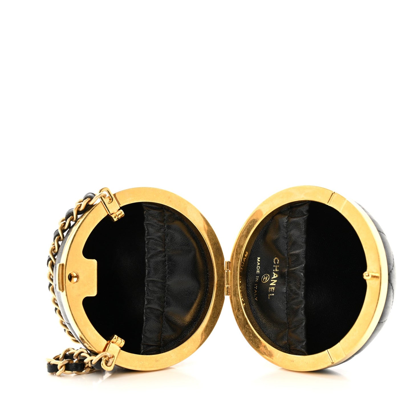 Chanel Lambskin Quilted Sphere Minaudiere Chain Clutch Black