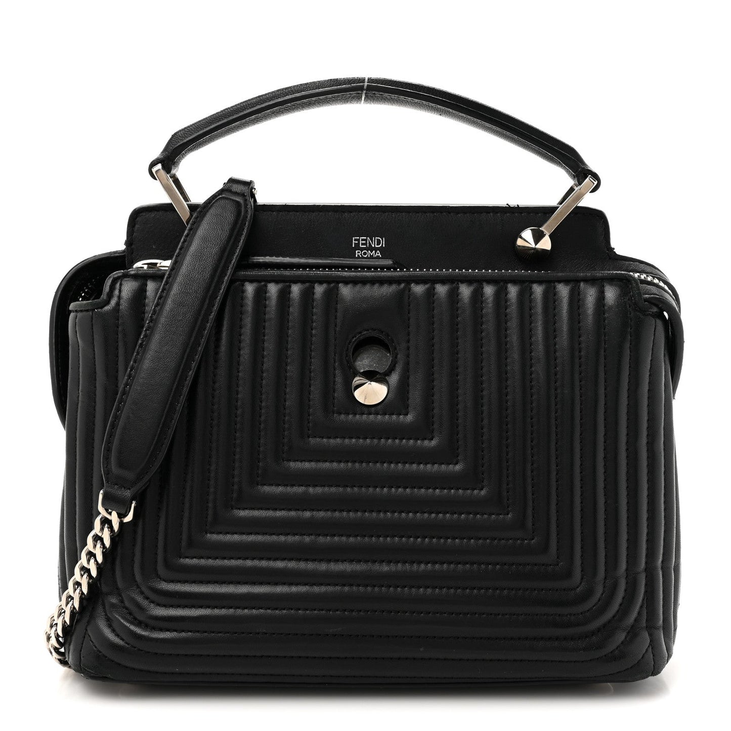 Fendi Shiny Nappa Trapuntata Chain Small DotCom Click Chain Satchel Black