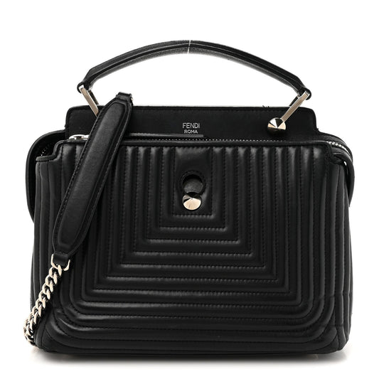 Fendi Shiny Nappa Trapuntata Chain Small DotCom Click Chain Satchel Black
