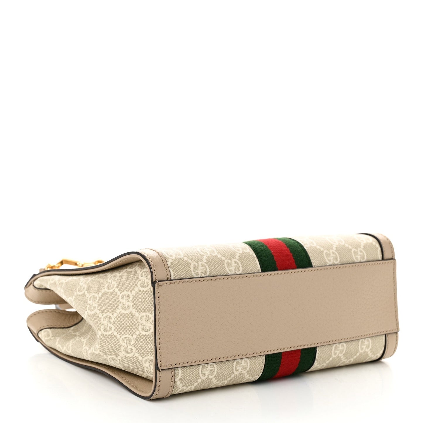 Gucci GG Supreme Monogram Textured Dollar Calfskin Web Small Ophidia Tote Bag Beige Mystic White Oatmeal