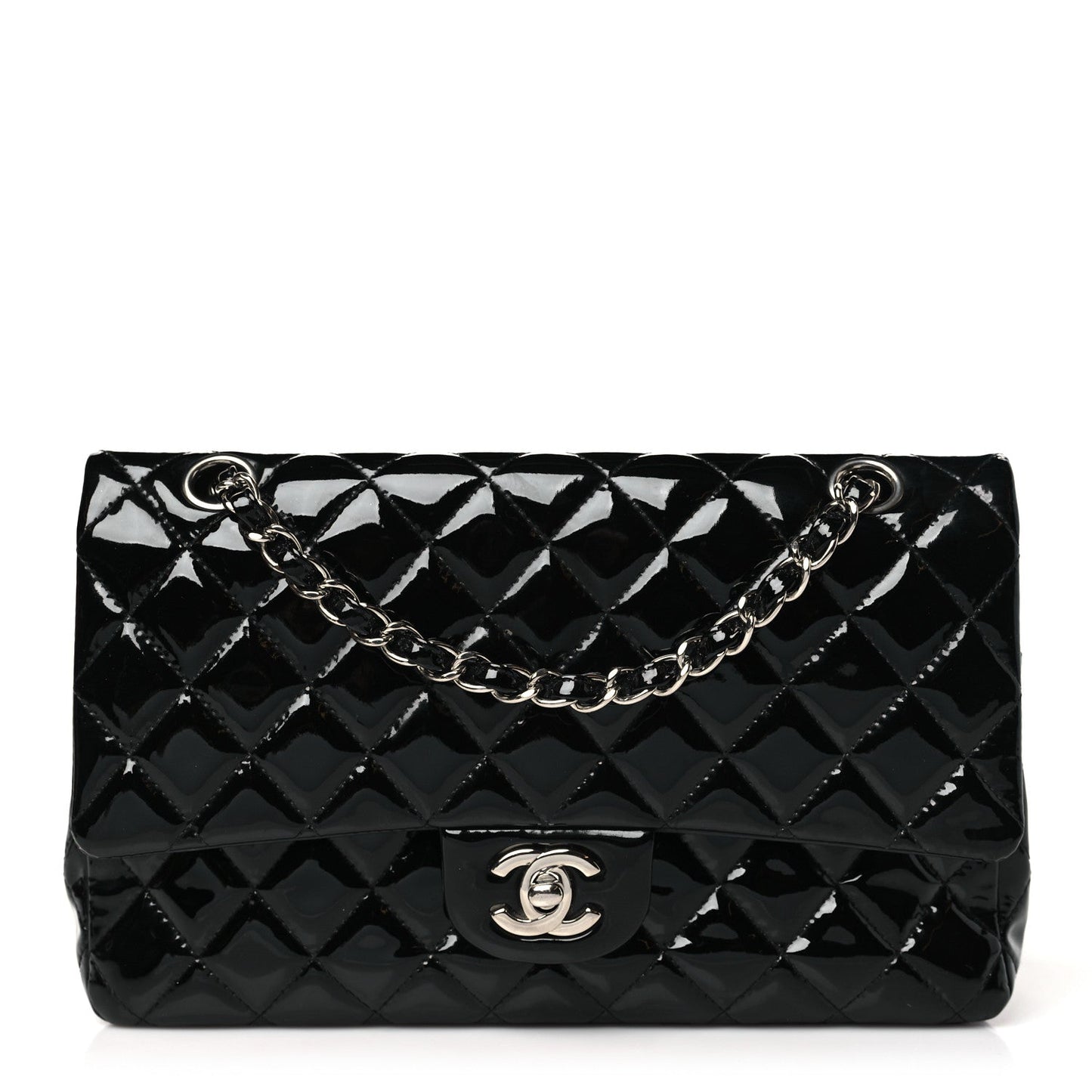 Chanel Patent Quilted Medium Double Flap Black