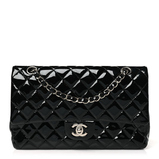 Chanel Patent Quilted Medium Double Flap Black