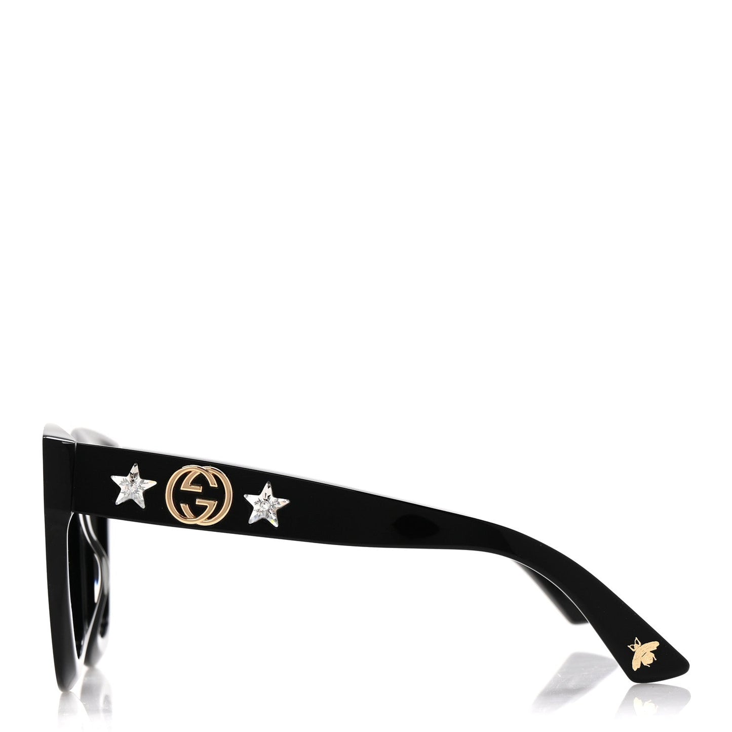 Gucci Acetate Crystal Star Round Frame Sunglasses GG0208S Black