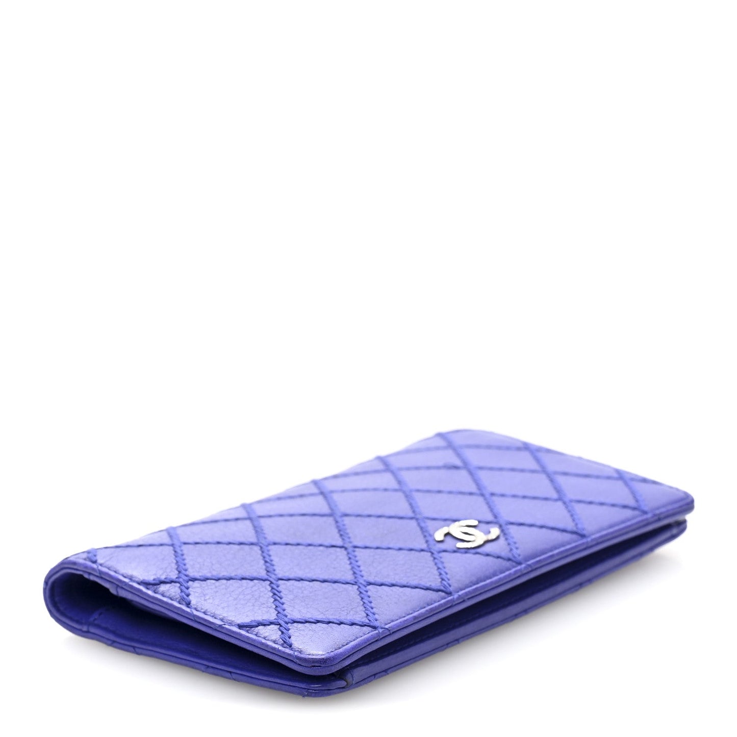 Chanel Calfskin Stitched Fancy CC Yen Wallet Blue