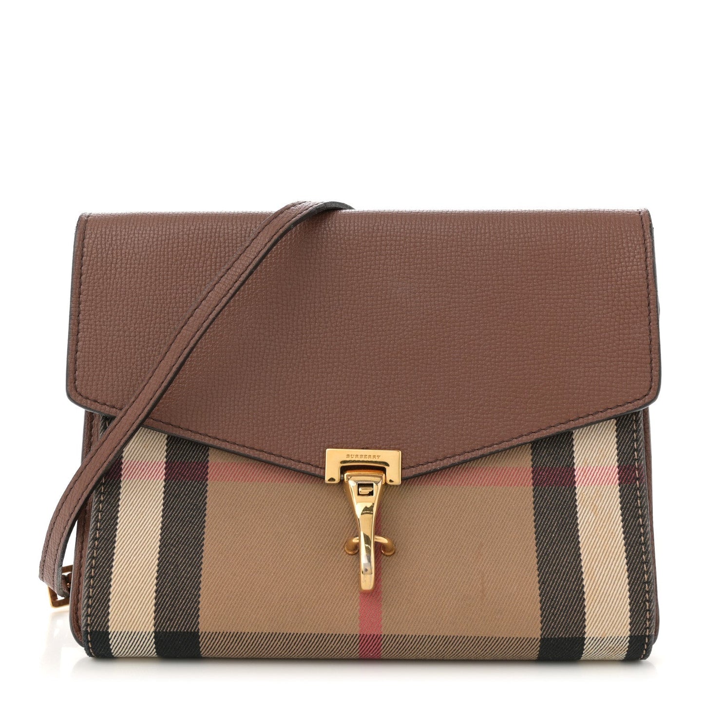 Burberry Derby Calfskin House Check Small Macken Crossbody Bag Tan