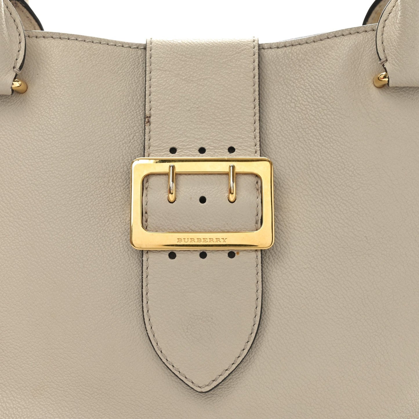 Burberry Soft Grain Calfskin Medium Buckle Tote Limestone