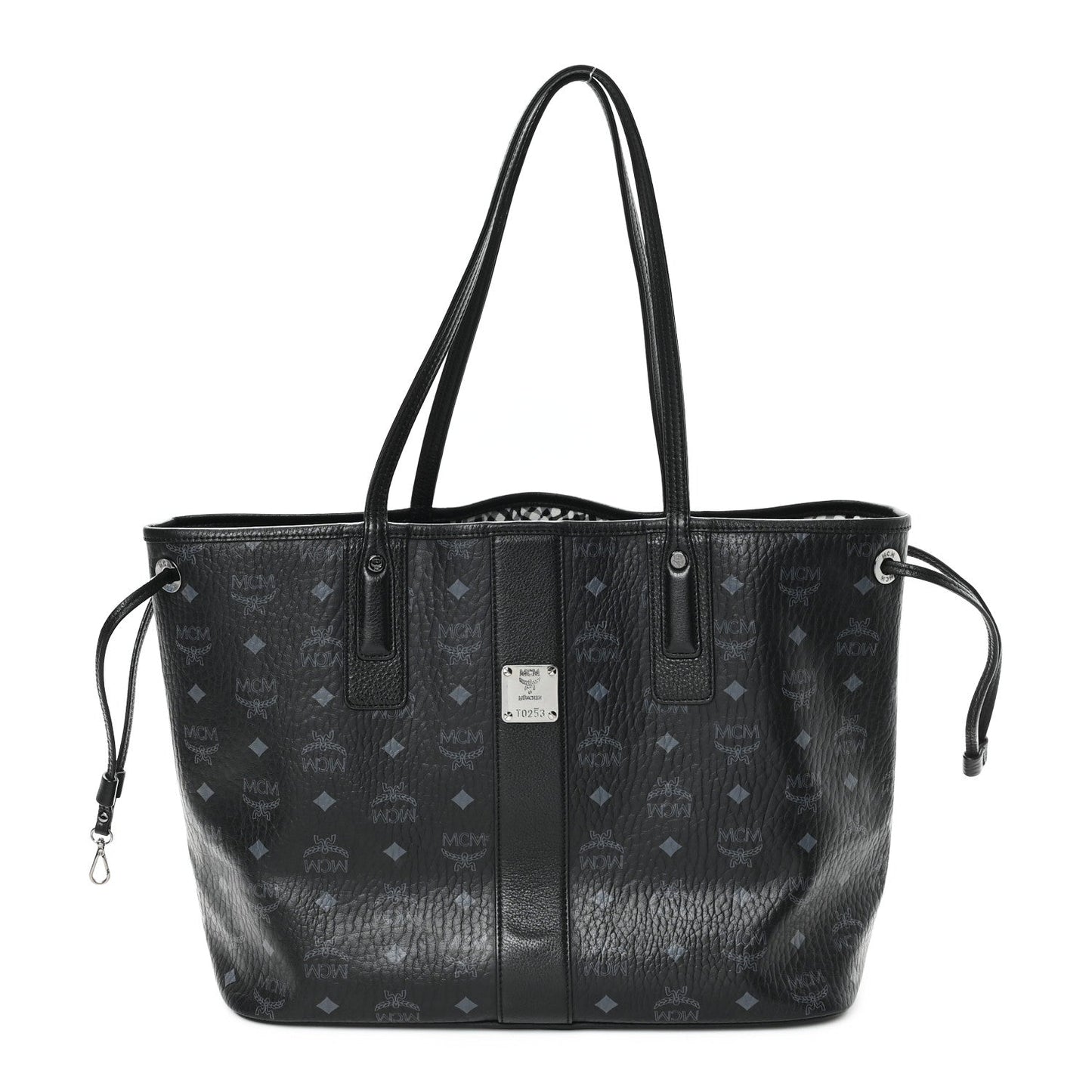 MCM Grained Calfskin Visetos Medium Liz Reversible Shopper Tote Black