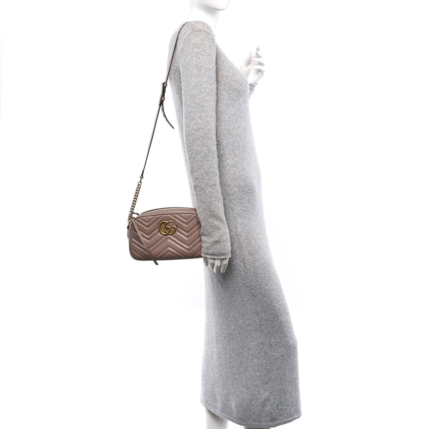 Gucci Calfskin Matelasse Small GG Marmont Chain Shoulder Bag Porcelain Rose