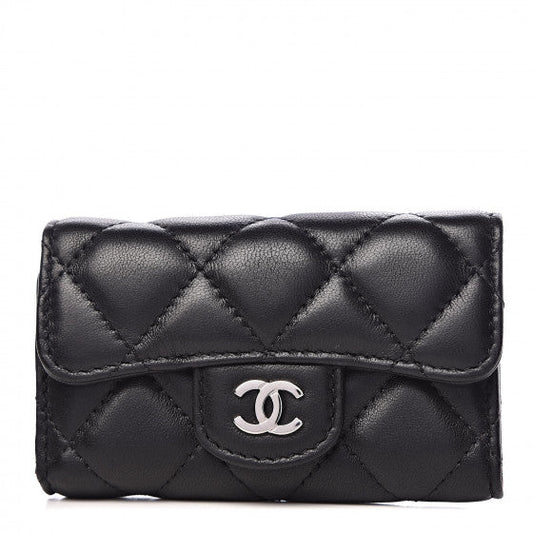 Chanel Lambskin Quilted 6 Key Holder Black