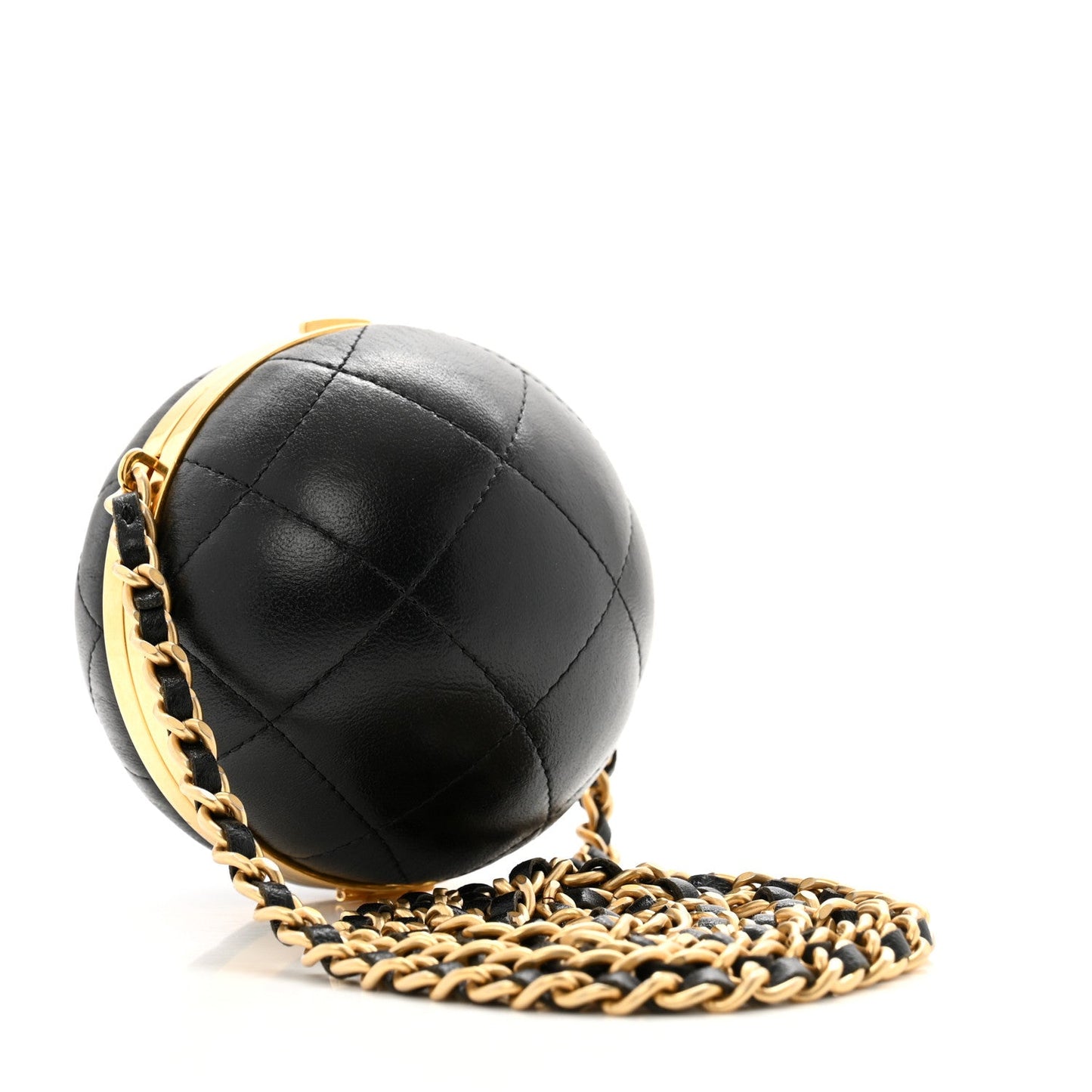 Chanel Lambskin Quilted Sphere Minaudiere Chain Clutch Black