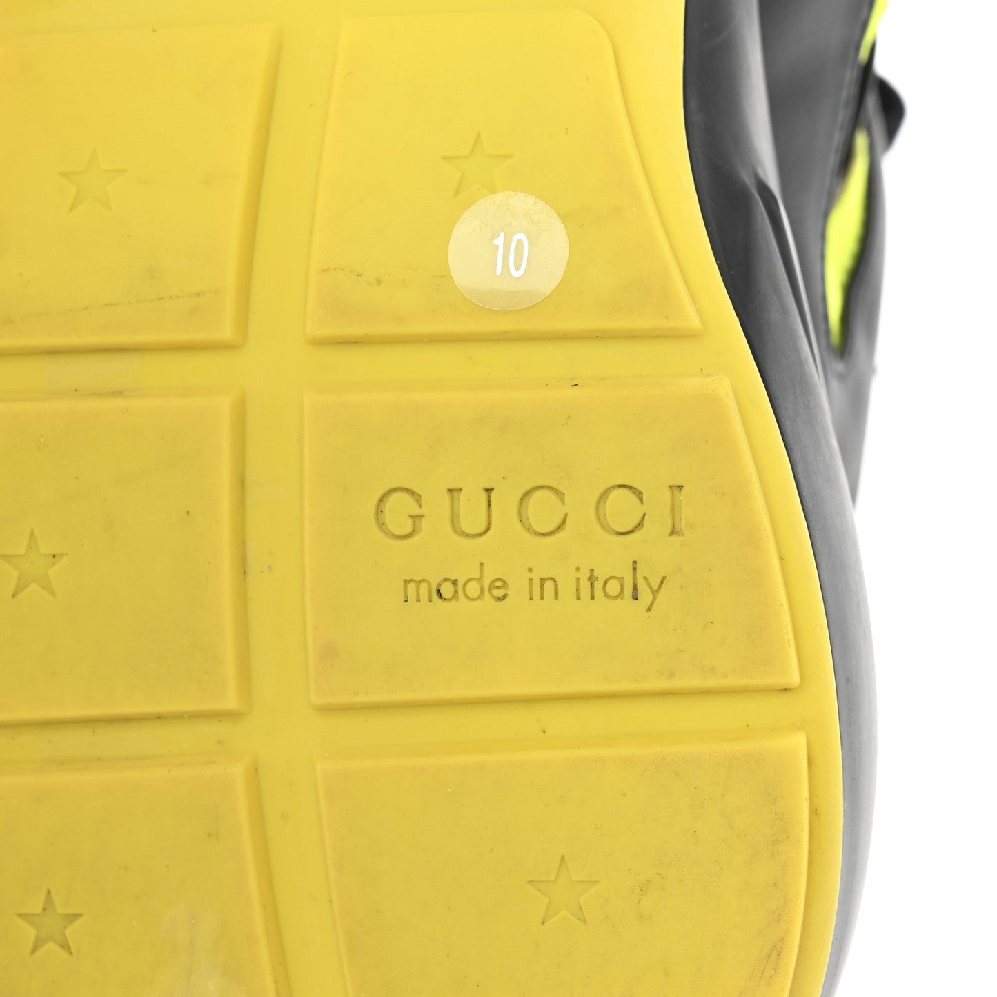 Gucci Demetra Web Mens Rhyton Cut Out Sneakers 10 Black Yellow Fluo