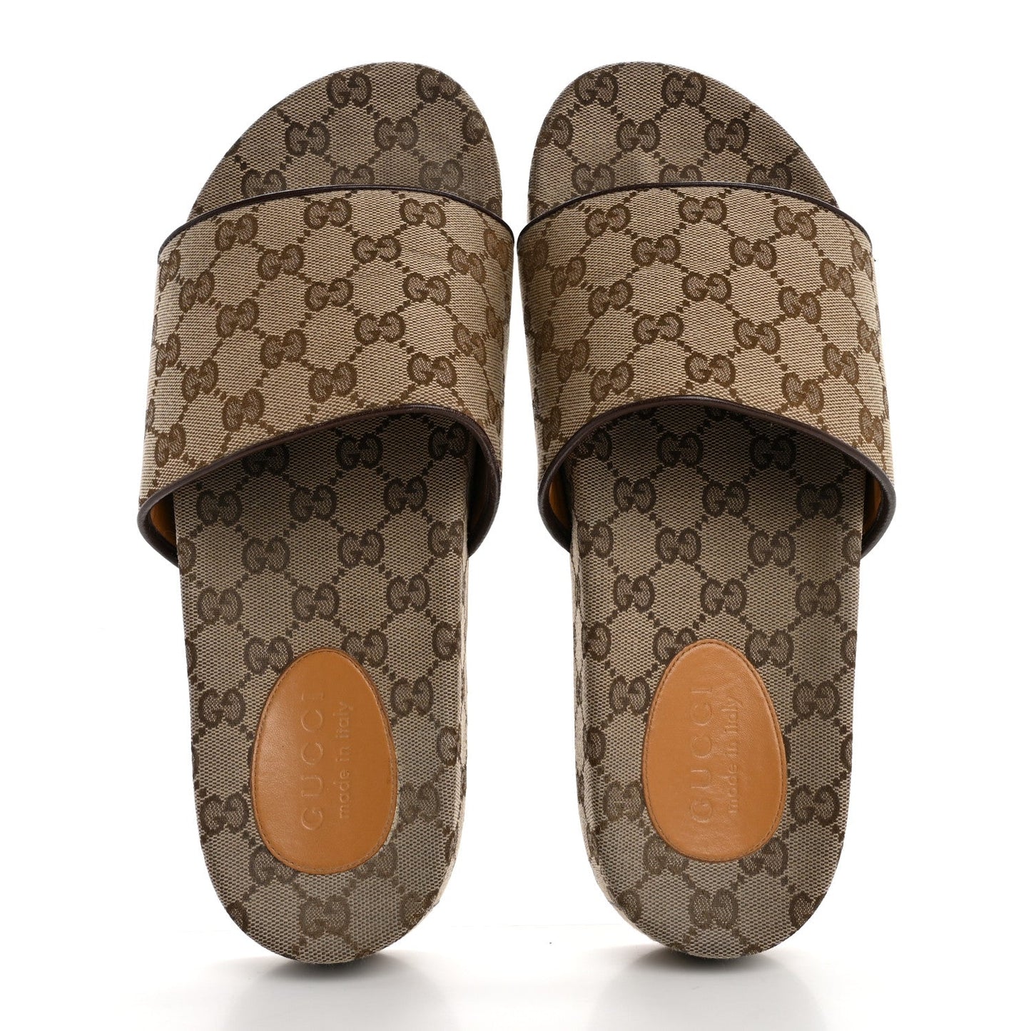 Gucci Canvas GG Monogram Mens Slide Sandals 10 Beige