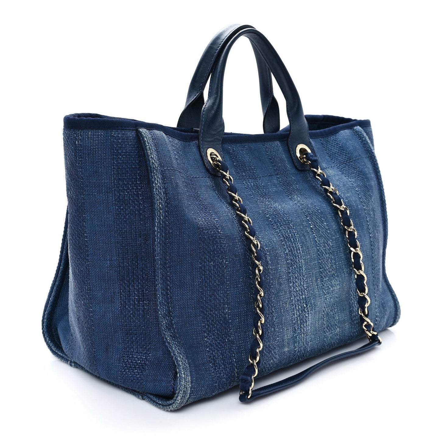 Chanel Mixed Fibers Striped Medium Deauville Tote Navy Blue