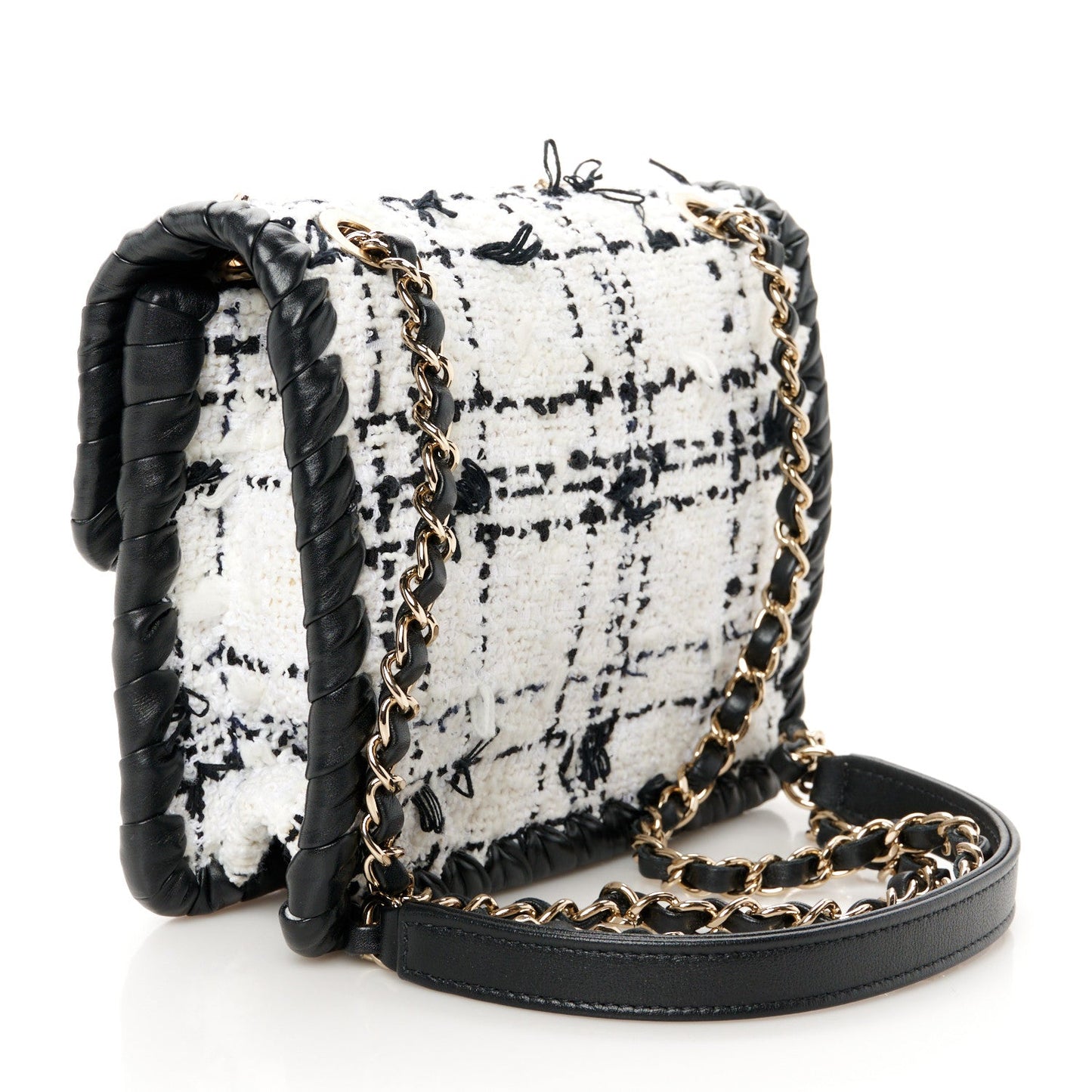 Chanel Tweed Braided Calfskin Mini My Own Frame Flap Grey Black