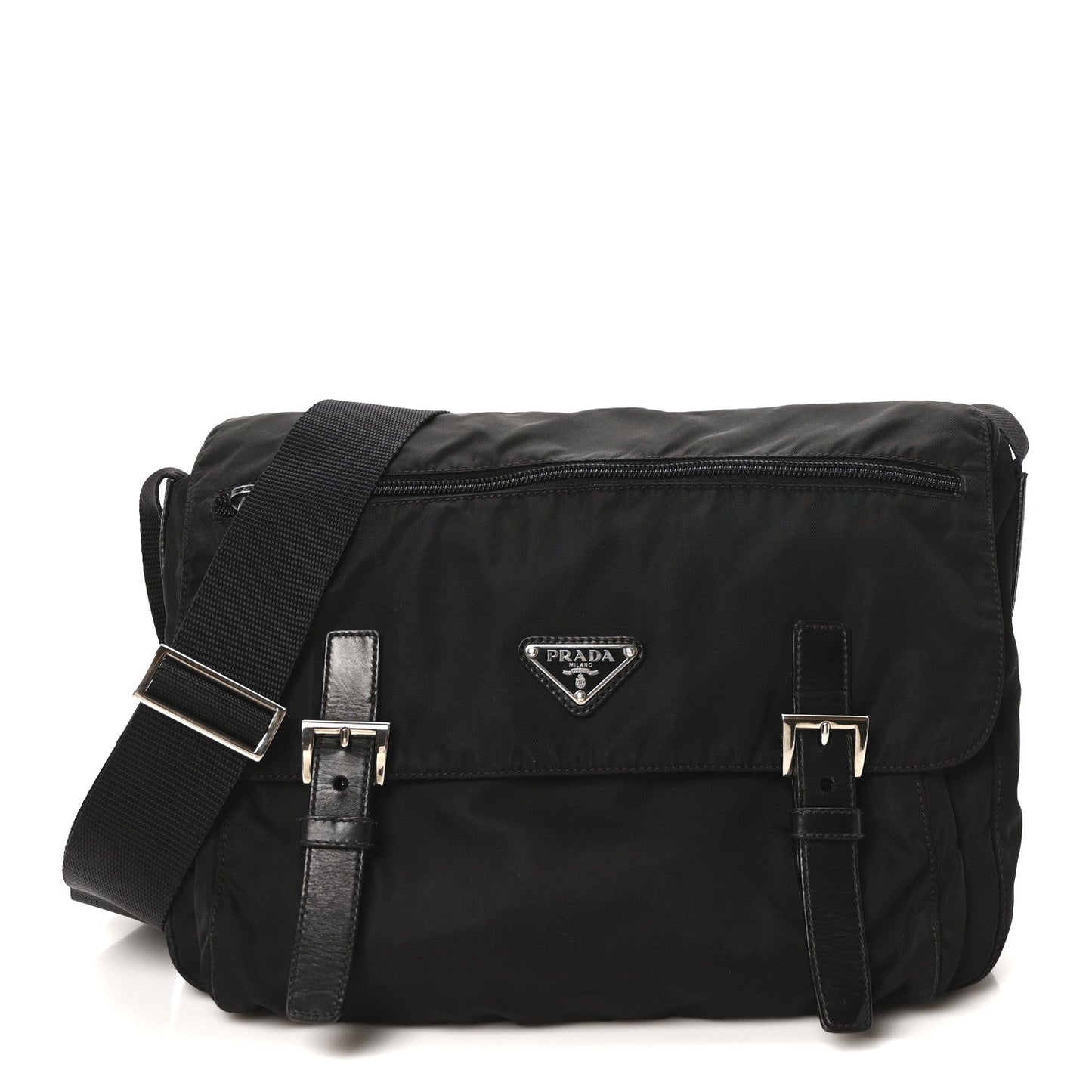 Prada Tessuto Nylon Saffiano Vela Messenger Bag Black