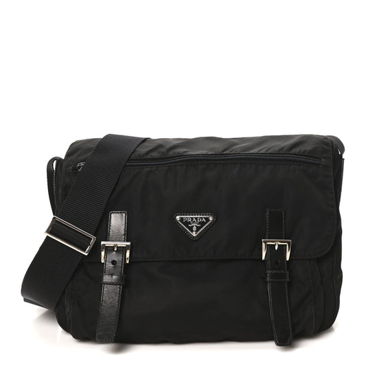 Prada Tessuto Nylon Saffiano Vela Messenger Bag Black