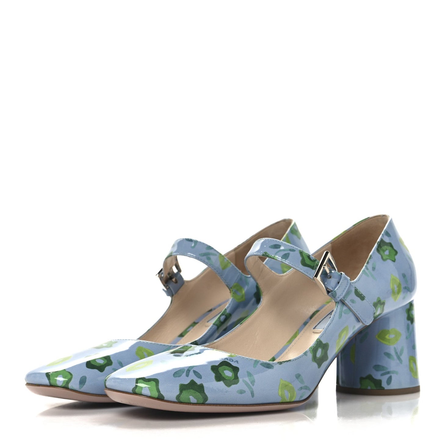 Prada Patent Floral Mary Jane 65mm Pumps 38 Blue