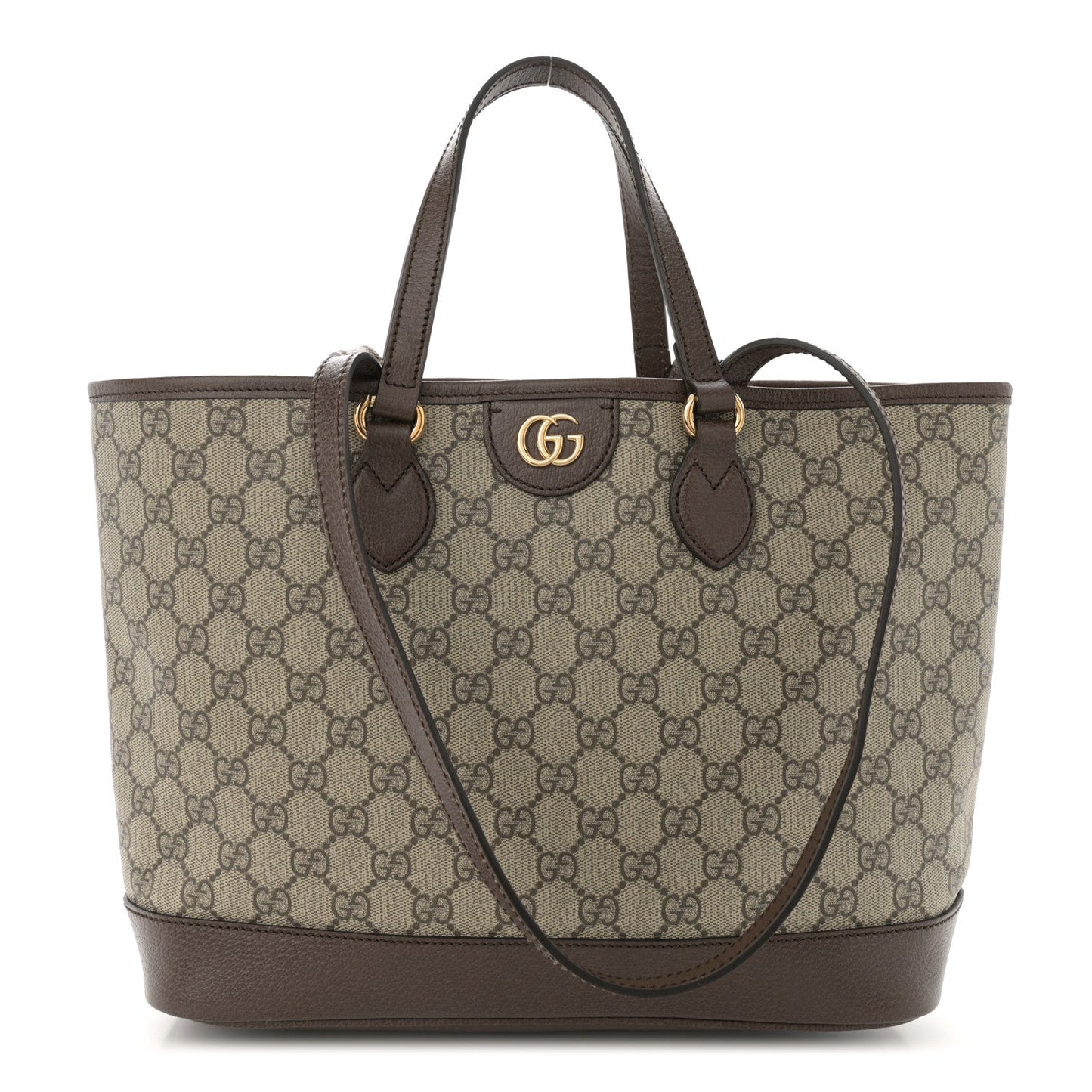 Gucci GG Supreme Monogram Textured Calfskin Medium Ophidia Shoulder Tote Bag Beige Ebony New Acero