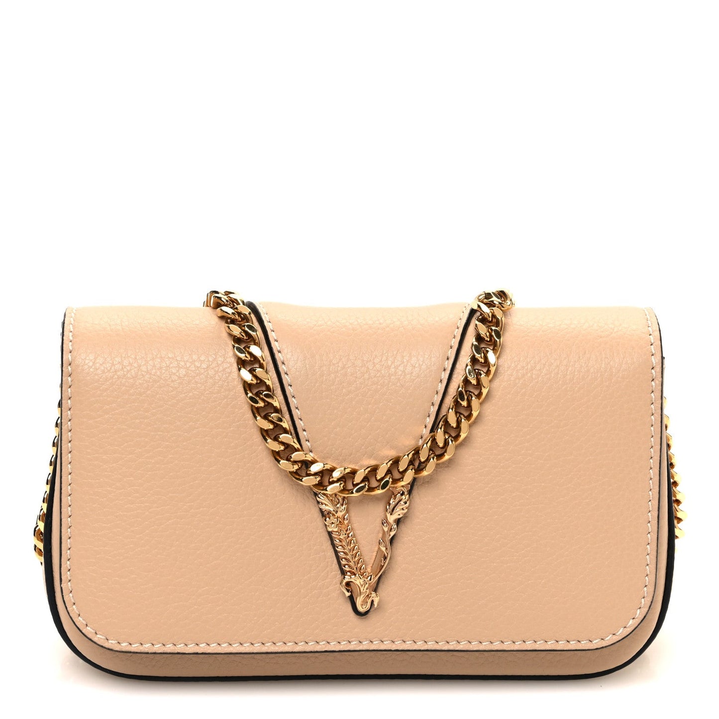 Versace Grained Calfskin Virtus Mini Chain Bag Beige