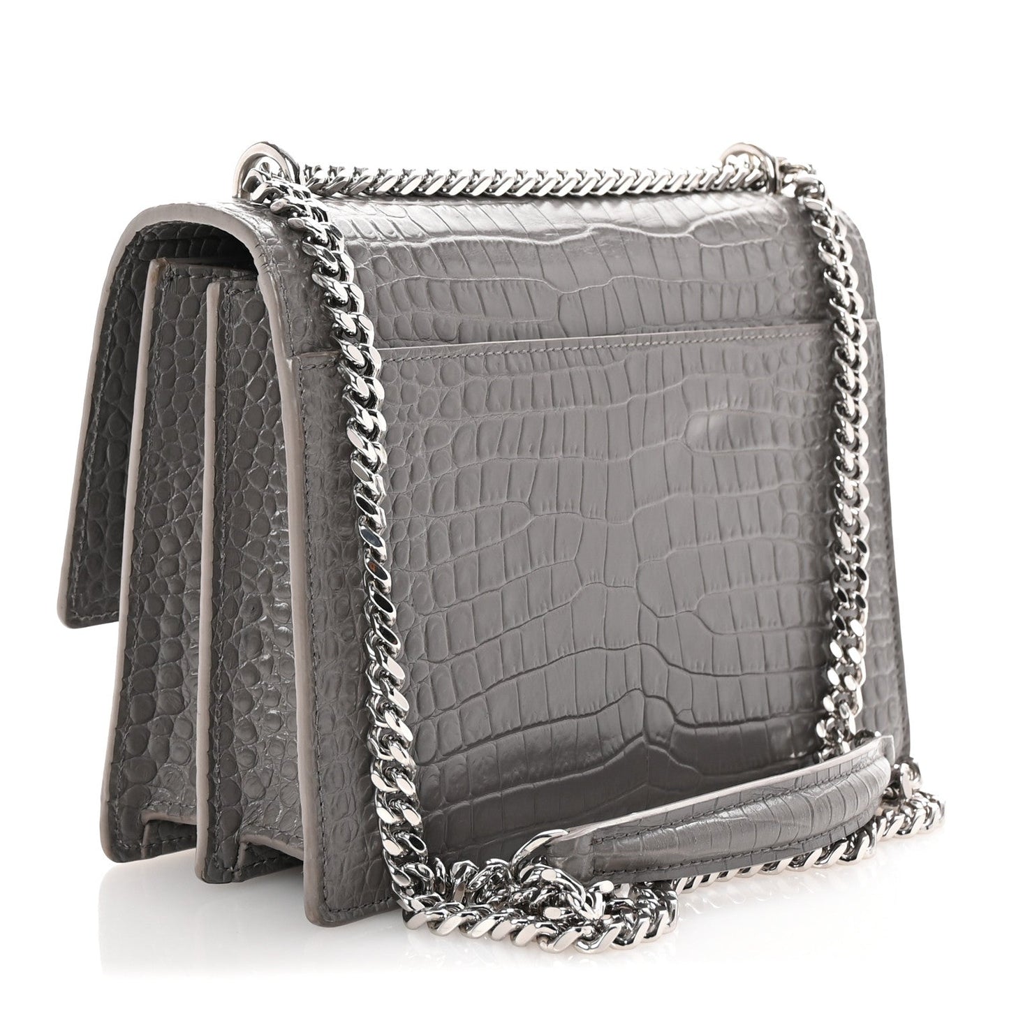 Saint Laurent Calfskin Crocodile Embossed Medium Monogram Sunset Fog