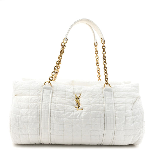 Saint Laurent Nylon Gloria Quilted Travel Bag Milky White