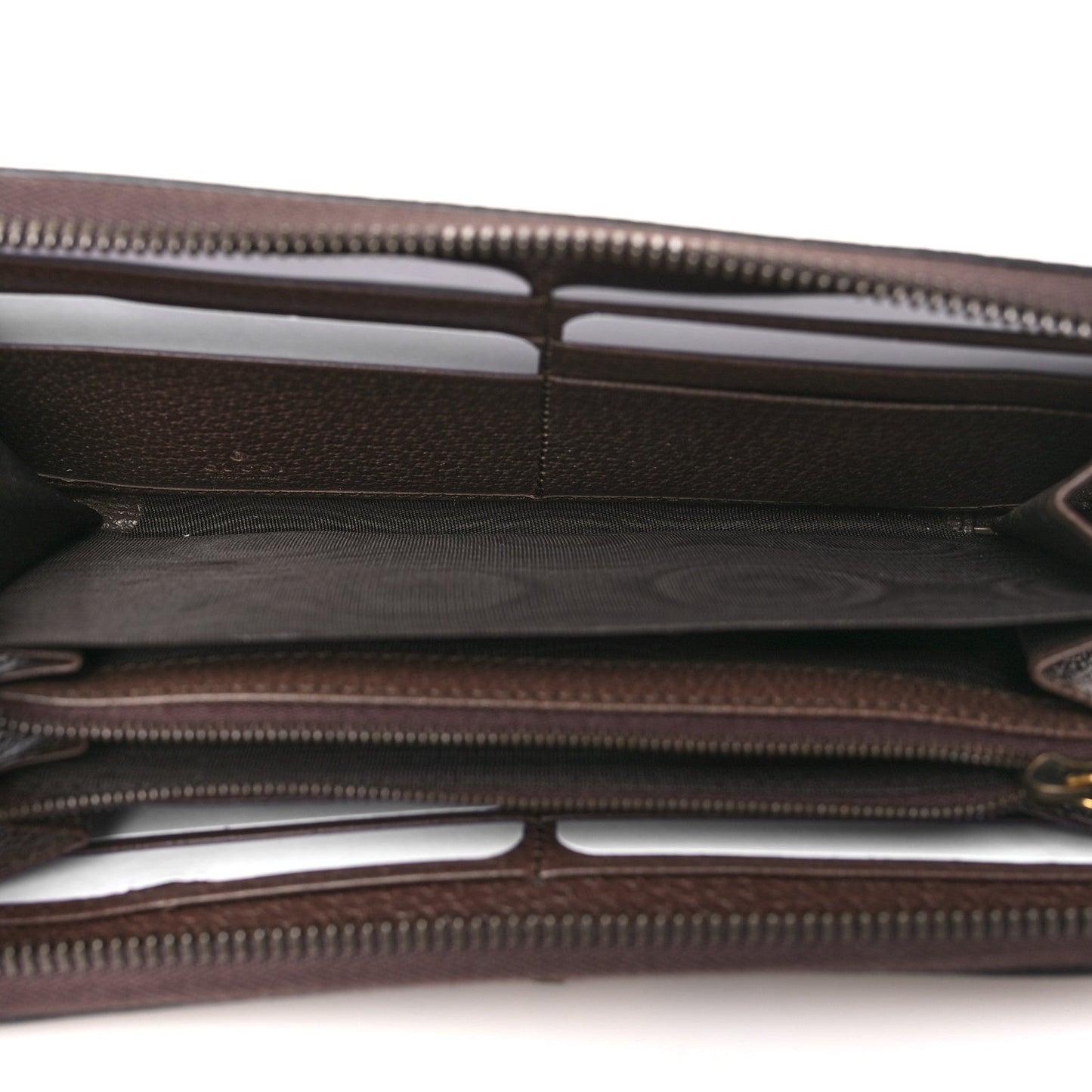 Gucci Monogram Jumbo GG Textured Dollar Calfskin Diana Zip Around Continental Wallet Camel Ebony New Acero