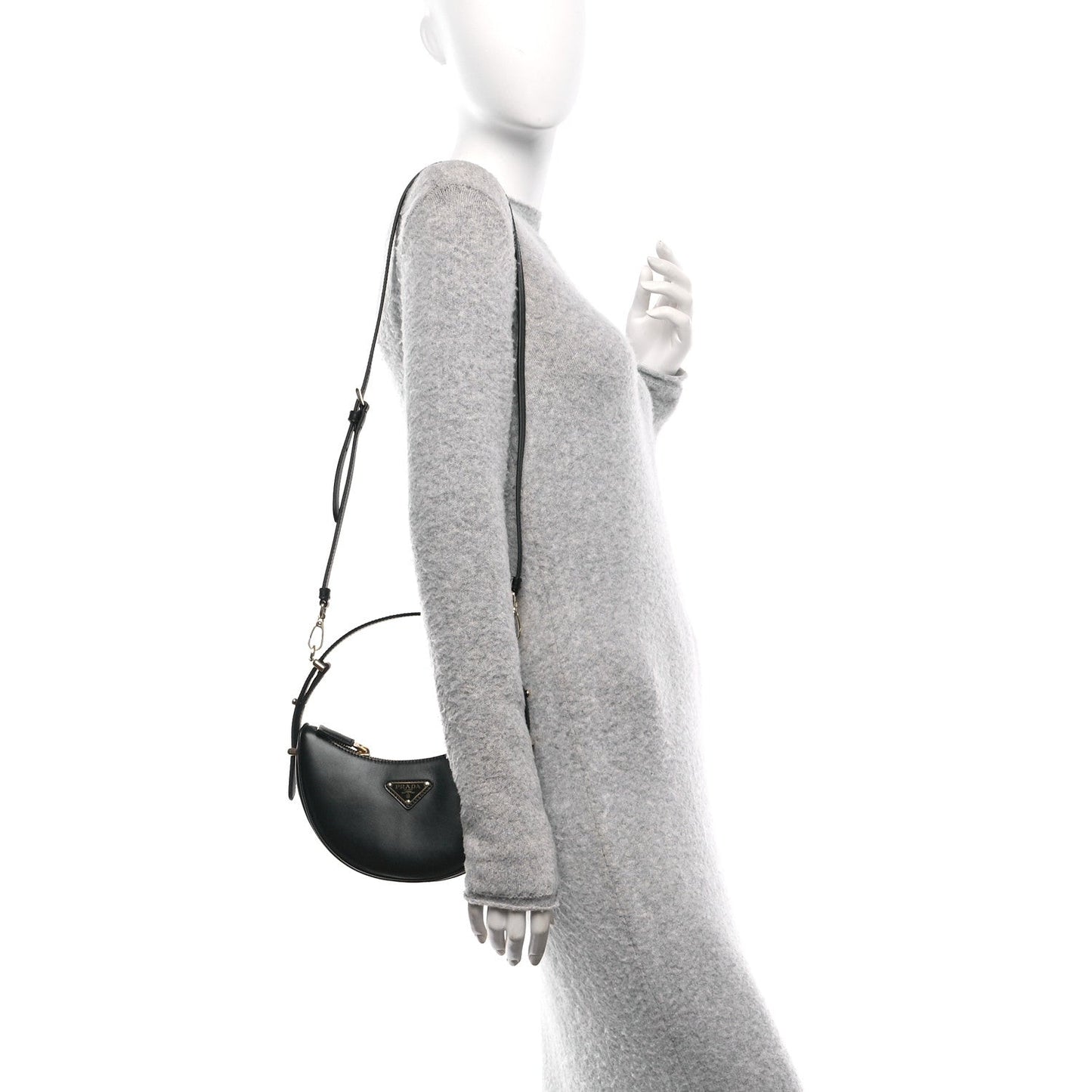 Prada Soft Calfskin Arque Shoulder Bag Black
