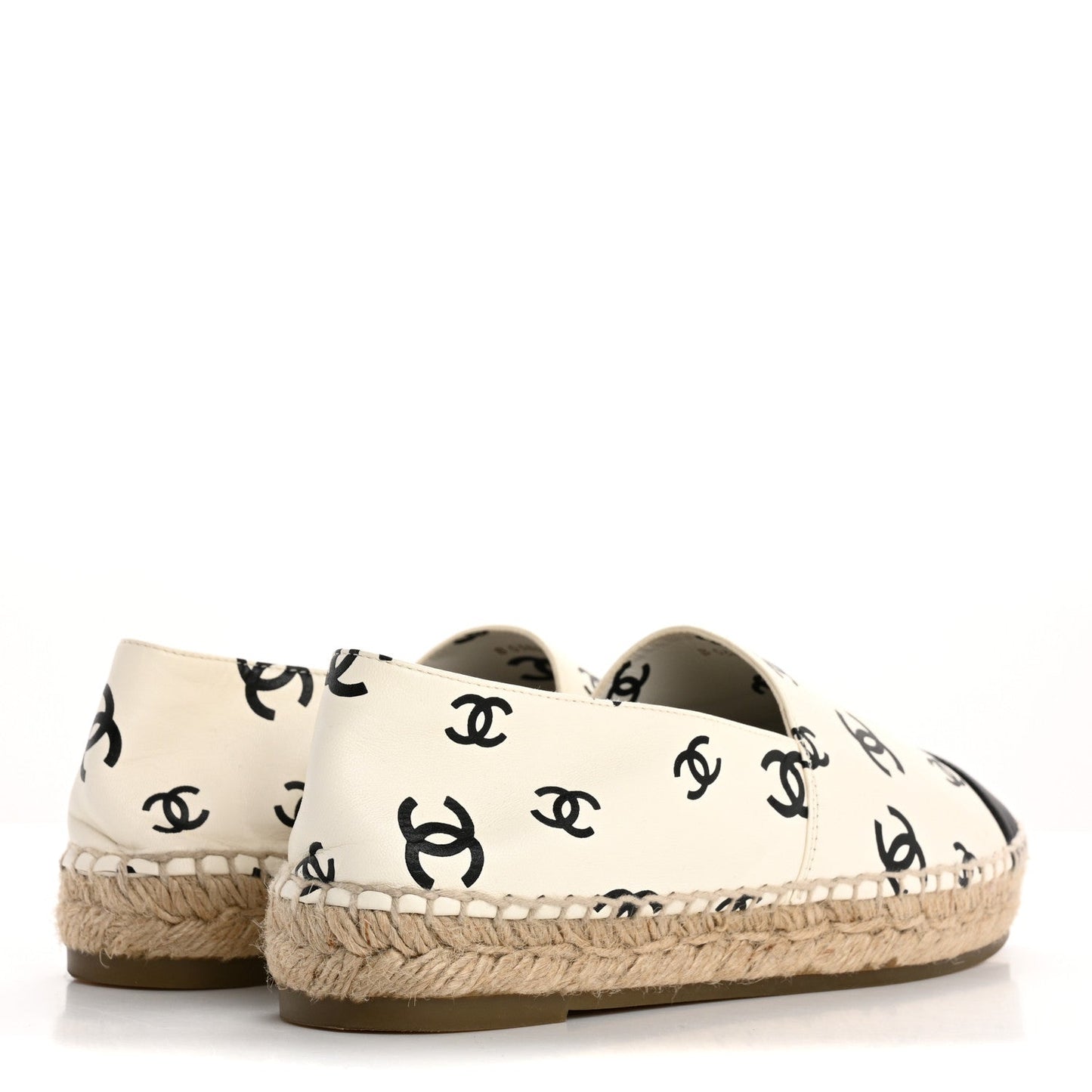 Chanel Lambskin Printed CC Espadrilles 38 White Black