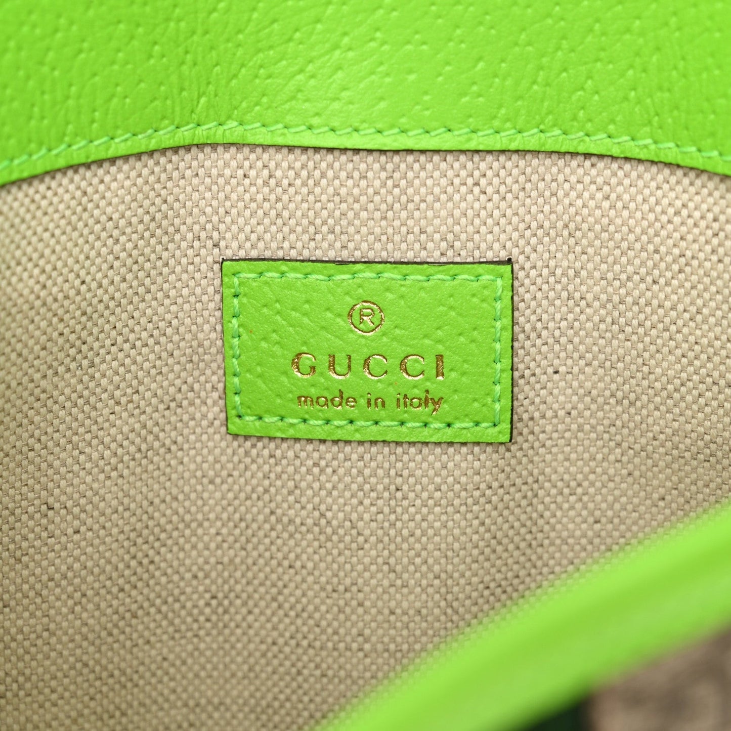 Gucci GG Supreme Monogram Web Small Ophidia Belt Bag Beige Ebony Electric Green