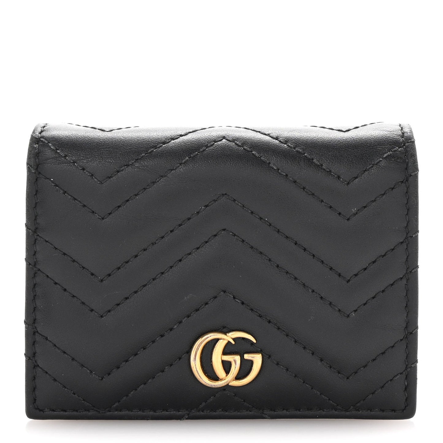 Gucci Calfskin Matelasse GG Marmont Card Case Wallet Black