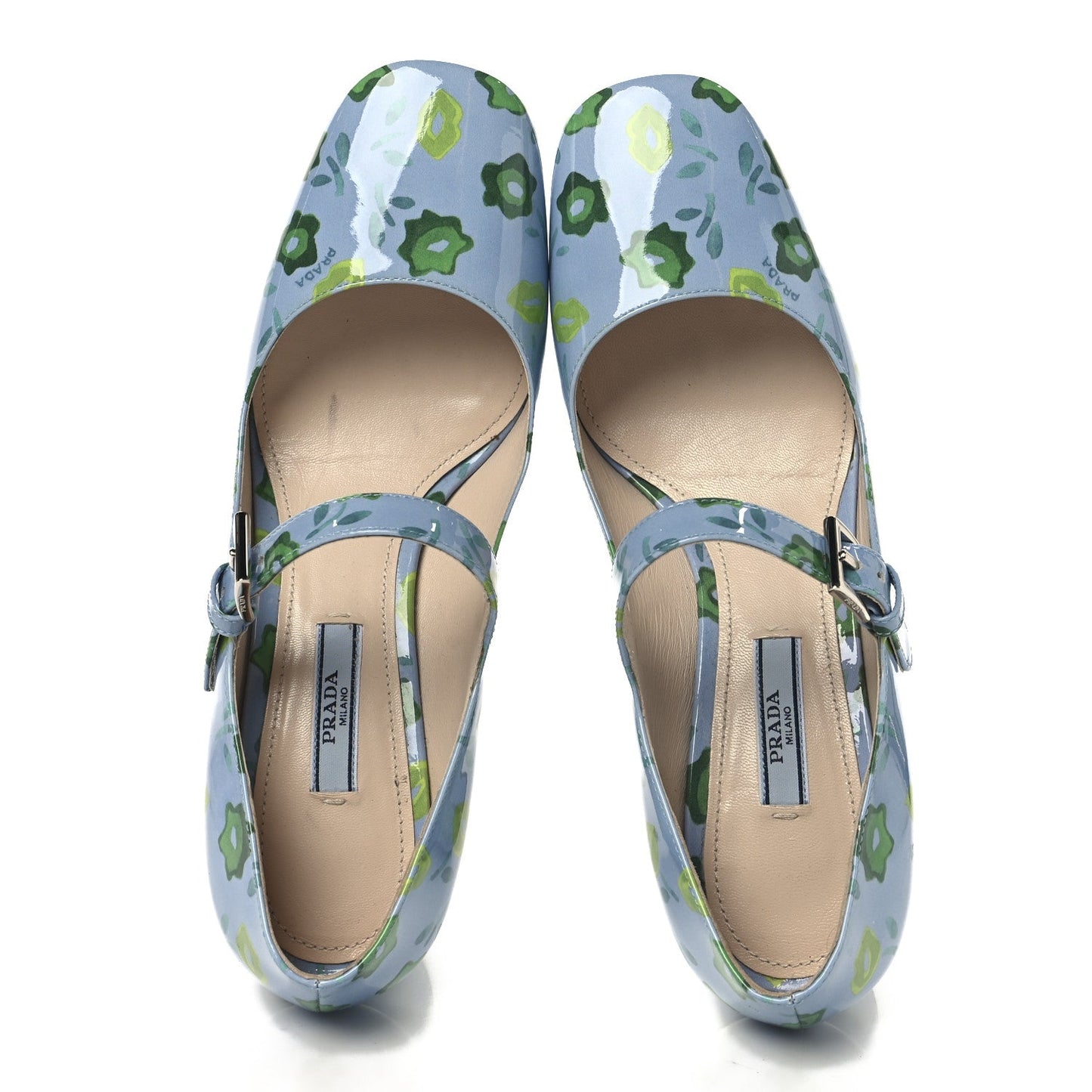 Prada Patent Floral Mary Jane 65mm Pumps 38 Blue