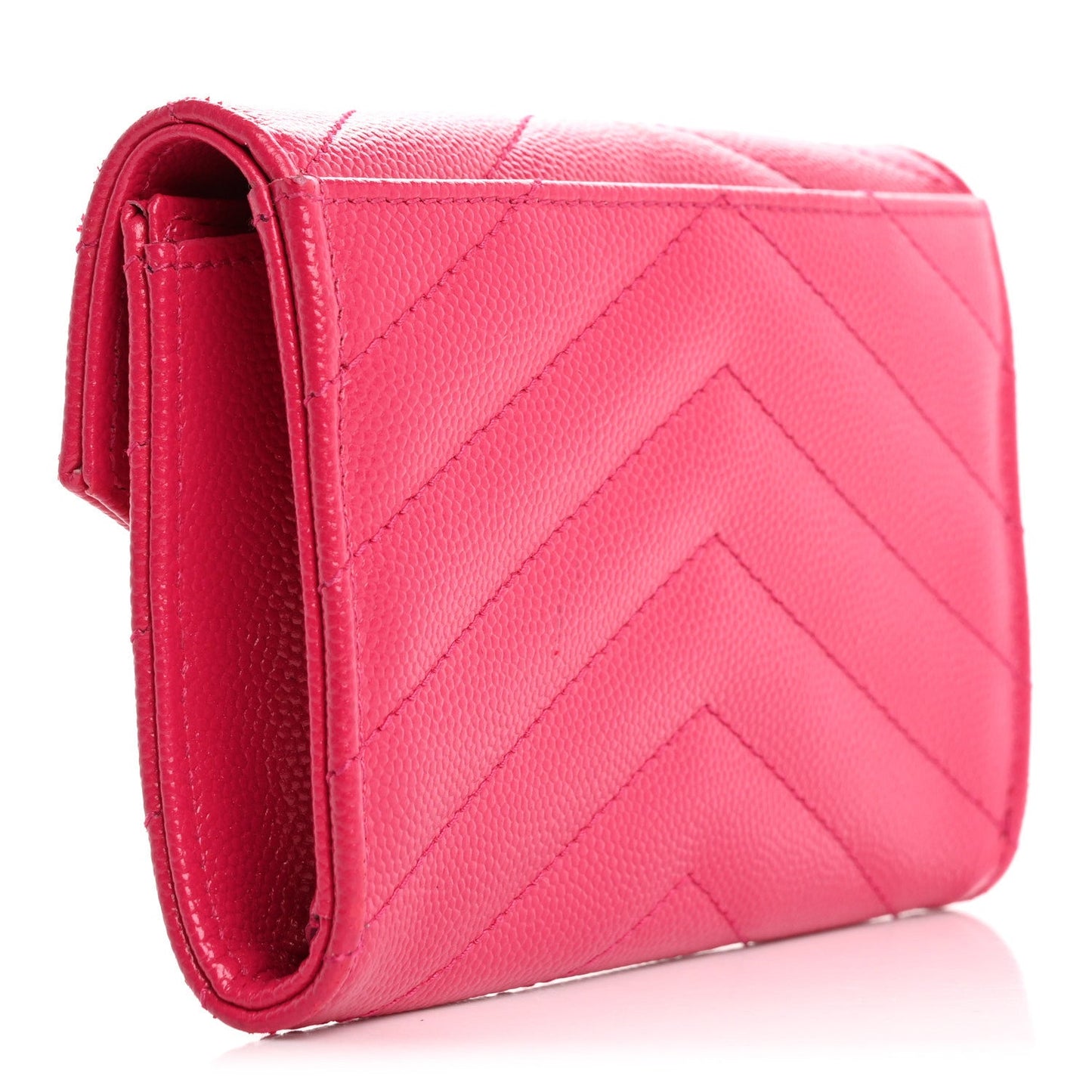 Saint Laurent Grain De Poudre Matelasse Chevron Small Monogram Envelope Wallet Bubblegum